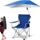 Moclever Foldable Beach Chair with Adjustable Umbrella, Wide Seat & High Backrest, Portable Camping Chair with Cup Holder & Carry Bag for Beach, Poolside, Lawn, Travel, and Outdoor Activities – Blue