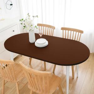Wolkemer Fitted Oval Tablecloth Spandex Stretch Brown Cocktail Table Cover Elastic Edge Topper Cap for Dining Wedding Party Picnic 48 x 72 Inch