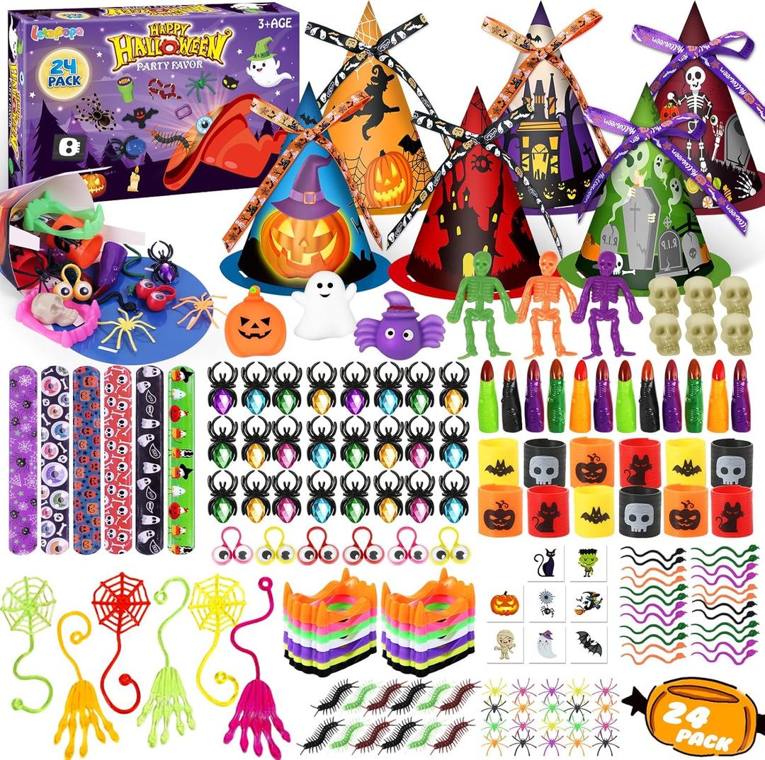 Letapapa 234 PCS Halloween Party Favors for Kids, 24 Pack Witch Hat Treat Bags Filled with Halloween Toys Bulk, Halloween Goodie Bag Fillers for Trick or Treat, Non-Candy Gift School Classroom Prize