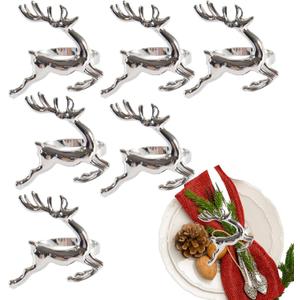 6 Pcs Christmas Deer Napkin Rings Silver Metal Elk Shaped Design Napkin Holder for Xmas New Year Holiday Wedding Receptions Dining Table Great Decorations