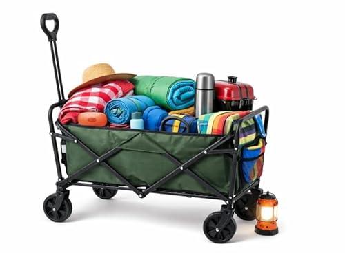 Foldable Utility Wagon Cart with Wheels Heavy Duty | Collapsible Grocery Wagon for Groceries, Beach, Kids, Outdoor | Rolling Wagon Cart Portable Storage, 28.8"D x 19.69"W x 35.4"H