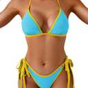 Eomenie Sexy Bikini Sets for Women Halter Triangle Top Two Piece Swimsuit Tie Side Bathing Suit Color Block Swimwear (Blue, M)