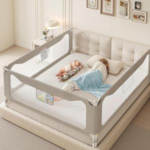 Queen Size Toddler Bed Rail: 3-Side Protection Bedrail for Queen Bed - Extral Tall Adjustable Child Safety Side Railing Guards for Infants Kids Child(78.7x78.7x59) (Grey)