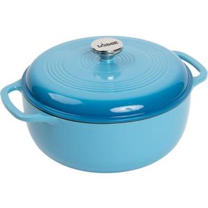 Lodge Essential Enamel Cast Iron Dutch Oven 6 Quarts - Perfect for Bread Baking, Braising, Marinating & Slow Cooking, Features Moisture-Sealing Lid & Dual Handles, Kitchen Essentials, Cornflower Blue