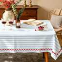 FYSUIMU Blue White Striped Tablecloth with Red Wavy Edge 60 x 104 Inch Rectangle Table Cover Fabric Table Cloth for Kitchen Dining Party Wedding Holiday Home Decor