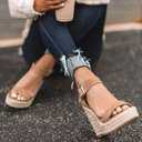 VICKIVICKI Women's Platform Sandals Wedge Ankle Strap Open Toe Sandals (Beige)