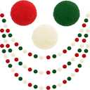 Jishi Christmas Pom Pom Garland Christmas Decorations for Tree Indoor Home Room Decor 3pk Cute Hanging Felt Ball Red White Green Pompom Bead Ornament String Banner Garland Xmas Birthday Party Supplies