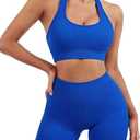 Two Piece Workout Sets For Women Sports Bra Matching High Waist Scrunch Butt Shorts Gym Yoga Athletic Clothes (Medium, Blue)