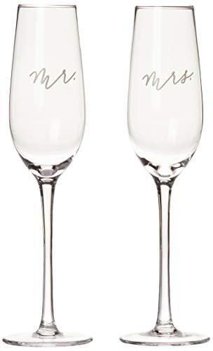 Pearhead Mr. & Mrs. Champagne Flute Set - Elegant His and Hers Wedding Toasting Glasses for Unforgettable Celebrations, Bridal Shower and Registry Idea, Tall Wine Glasses for Bride and Groom
