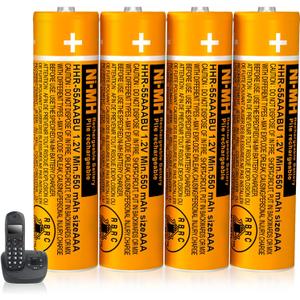 NI-MH AAA Rechargeable Batteries for Panasonic Cordless Phones,1.2V 550mah HHR-55AAABU 4-Pack Rechargeable AAA Battery for Phone,Remote Controls,Electronics
