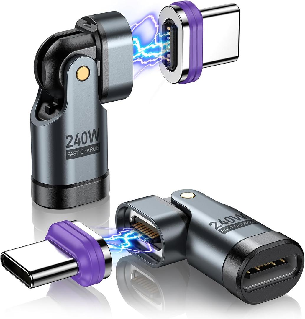 AUFU PD 240W 16PIN USB C Magnetic Adapter(2Pack)/USB C 90 Degree Adapter/Right Angle C Adapters/Magnetic C to C for 1Phone 17/16/15 Series, Ma-Book Pro/1Pad Series, Samsung Galaxy, Google Pixel