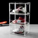 3-Pack Clear Shoe Boxes Stackable Plastic Sneaker Box Container, Magnetic Side Open Shoe Organizer and Shoes Storage Case, Full Transparent Versatile Display Case for Hats/Models (3 Packs)