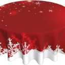 BETGINY Merry Christmas Tablecloth 70x70 Inch Round Winter Red White Snowflakes Table Cloth Dust-Proof Wrinkle Resistant Rustic Tablecloth for Holiday Party Dining