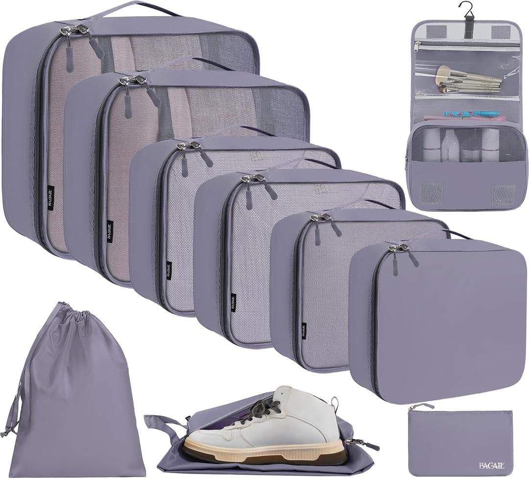 BAGAIL 10 Set Packing Cubes Various Sizes Packing Organizer for Travel Accessories Luggage Carry On Suitcase-Grey