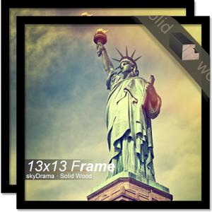 100% Solid Wood 13x13 Frame Set of 2, Black Square Picture Frame for 13 x 13 Picture Poster Photo, Light Weight 13by13 HQ Matte Black Frame for Wall - 2 Pack/Black/13 x13