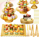 Cupcake Stand Set, Dessert Table Display Set Gold Metal Cake Stands with Tiered Tray Stands Cake Platter Cake Knife and Server Set for Party, Candy Table Display Set for Wedding Birthday Baby Shower