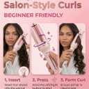 Auto Hair Curler, 3-in-1 Automatic Curling Iron & Brush Set, 1" & 1.25" Interchangeable Rotating Barrels, Anti-Scald & Anti-Tangle Wand for Hair Styling, Auto Shut-Off, Dual Voltage, Pink