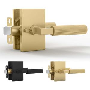 Mega Handles Ridge Privacy Door Handle - 1 Pack Interior Reversible Gold Door Handle, Heavy Duty Bed & Bath Door Handles with Privacy Door Lock, Fits All Standard Doors - Satin Brass