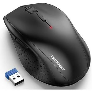 TECKNET Bluetooth Mouse, [ USB + BT1 + BT2 ] Wireless Mouse for Laptop, Silent Click, Full-Size, 4800 DPI Computer Mice Wireless, Dual Mode for Laptop, Computer, iPad, MacBook