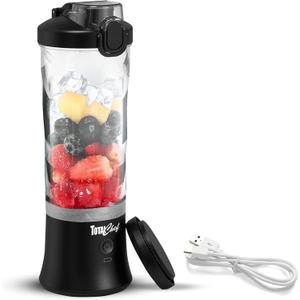 Total Chef Portable Blender - USB Rechargeable Personal Smoothie Mixer, Protein Shake Maker, Cordless Travel Mini Licuadora, Blend Frozen Fruit, Drink Milkshake On The Go,Ice Crusher 20 OZ, Black