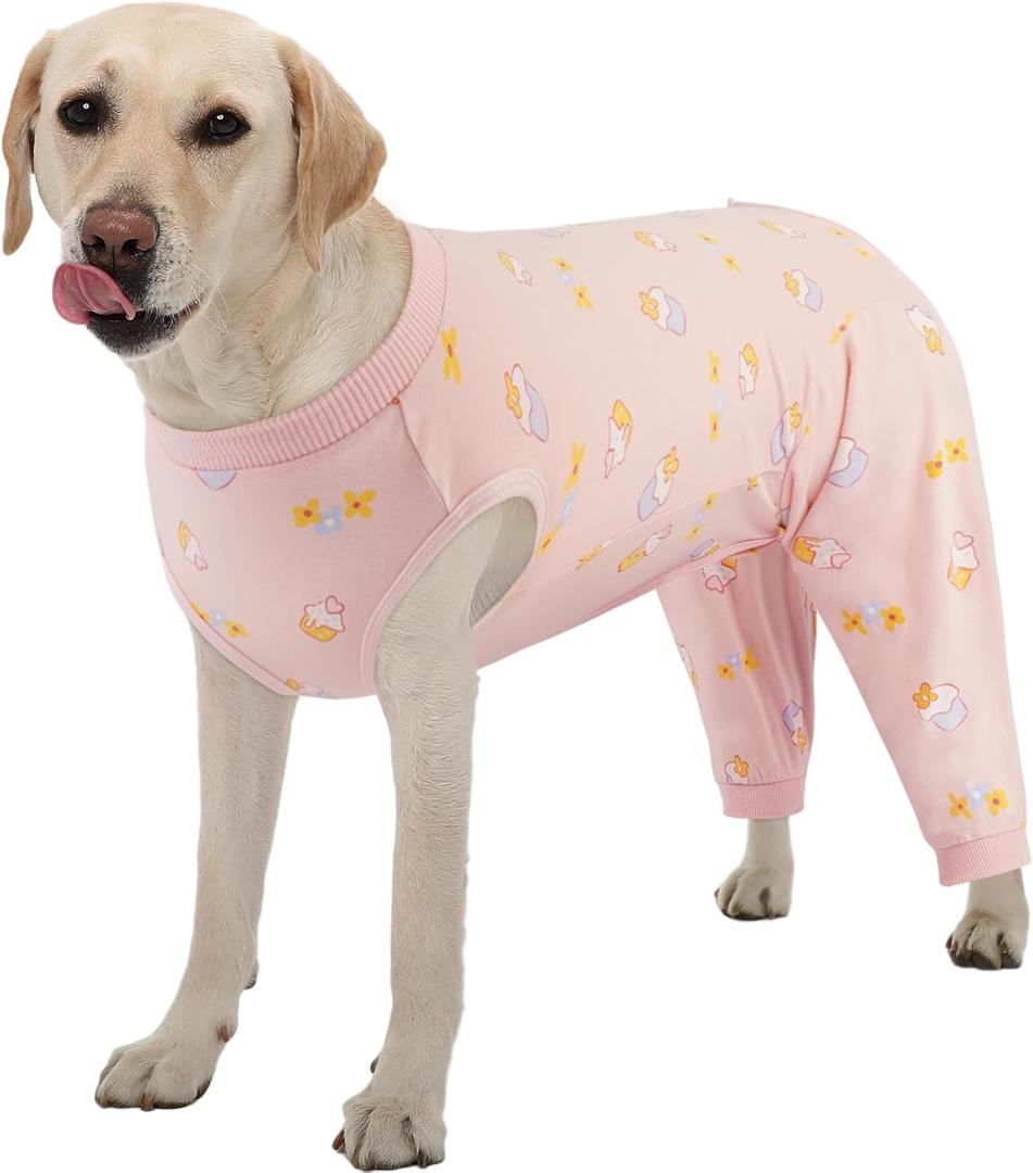 Kuoser Dog Recovery Suit, Anti Licking Dogs Rear Leg Sleeve, Abdominal Dog Surgical Suit with Pants Cover Protect Wounds, Dogs Elbow Protector Soft Pet Surgery Onesie Cone Alternative, PinkCake XL (X-Large (Back Length: 46CM / 18.11"))