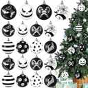 Janinka 24 Pcs Christmas Tree Ball Ornaments Set, 2.4 Inch Gothic Creepy Before Christmas Hanging Ornaments Black and White Plastic Spooky Ball for Xmas Tree Home Decor Halloween Holiday Party Supply