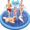 Raxurt Dog Splash Pad, 87in Anti-Slip Dog Pool Splash Pad for Dogs Kids 0.55mm Thickened Durable Bath Pool Pet Summer Outdoor Water Toys Backyard Fountain Play Mat, Blue