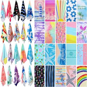 Newwiee 20 Pack Oversized Beach Towels Bulk 59" x 28" Soft Microfiber Sand Free Towels Absorbent Lightweight Quick Dry Assorted Vibrant Patterns for Hawaii Pool Travel Bath Outdoor Camping