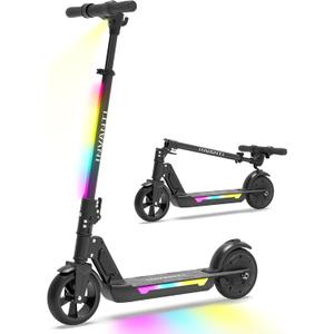INVANTI KS03 Electric Scooter for Kids Ages 8+, 350W Peak Motor, Max 12mph & 10Miles, 7" Solid Wheel, LED Lights & Display, Double Braking, Kids Electric Scooter with 3 Adjustable Speeds & Heights (Black)