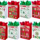 GITMIWS 12 Pack Christmas Paper Gift Bags with Tissue Paper, 9'' Medium Christmas Treat Gift Bags Bulk with handles, Xmas Shopping Tote Goodie Bag for Kids, Xmas Party Favor Decor