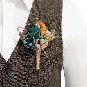 Ling's Moment Single Boutonniere for Man Groom, Artificial Flowers for Wedding Decor/Prom/Homecoming/Graduation, etc. Dark Teal Orange