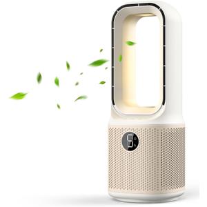 Misby Desk Fans Small Quiet, 13 Inch Bladeless Table Fan, 5 Speeds for Powerful Airflow, 70 Oscillating Fan with Night Light and Timer, Desktop Cooling Fan for Bedroom, Office, Nightstand (Ivory White)