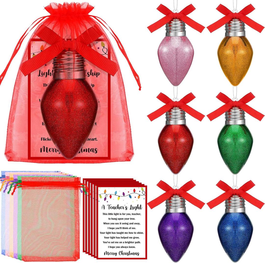 Leinuosen Christmas Friendship Teachers Ornaments Gifts Glitter Light Bulb Christmas Tree Ornament Friends Gift with Cards and Organza Bag for Winter Family Colleagues Classmate Xmas Decor(Multicolor)