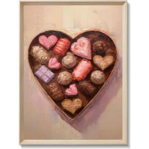 FAEKSUR Framed Valentine's Day Wall Art Decor, Abstract Hearts Chocolate Wall Art for Living Room, Modern Home Decor for Bedroom, Bathroom, Kitchen, Farmhouse, Office (12"L x 16"W)