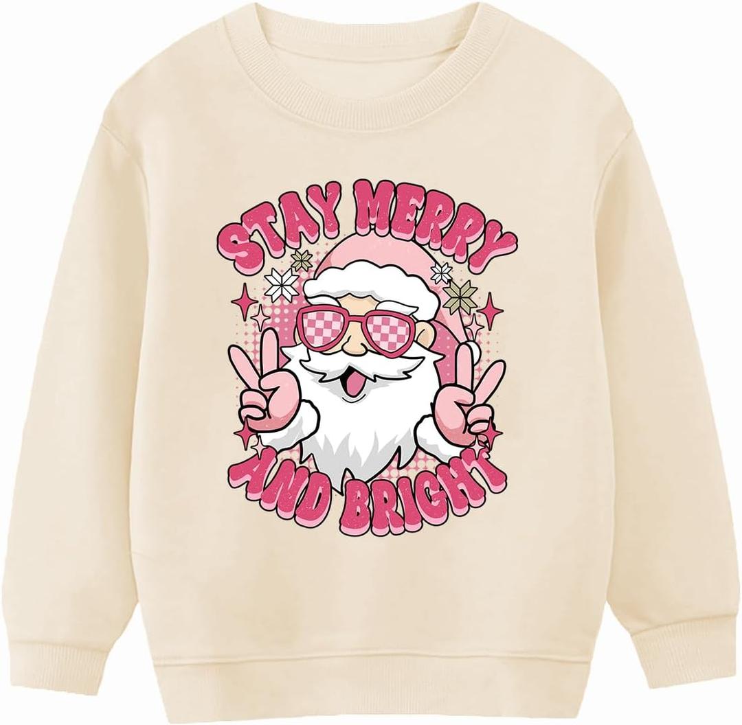 Toddler Girl Christmas Sweatshirt Kids Ugly Xmas Cotton Short Sleeve Shirt (3-4 Years, Santa Apricot)