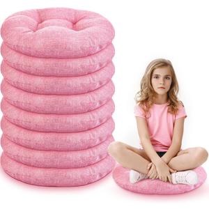 Fumete 8 Pcs 16 Inch Round Floor Cushions for Kids and Toddlers, Flexible Seating Classroom Furniture Floor Pillow for Home, Daycare, Preschool, Yoga and Meditation (Pink)