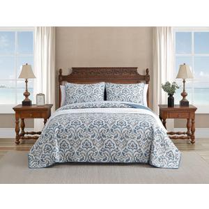 Tommy Bahama Quilt Set Reversible Cotton Bedding with Matchin Sham, All Season Home Decor, Twin, Cape Verde Smoke Grey/Blue (King)