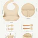 24 PCS Silicone Baby Feeding Set, Baby Led Weaning Supplies Includes Suction Bowls and Divided Plates, Adjustable Silicone Bib, Spoons&forks, Training cup with straw(Pink+Blue+Beige)