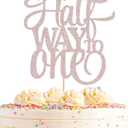 Half Way To One Cake Topper - Rose Gold Glitter 6 Months Birthday Decorations Supplies - Half Birthday Decorations Baby Girl, for Baby Shower/Gender Reveal Party/Baby Party Photo Booth Props