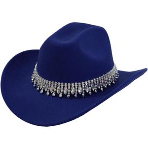 Shiny Rhinestone Women's Cowgirl Hat Western Cowboy Retro Panama Unisex Sequin Wide Brim Hat (Royal Blue)