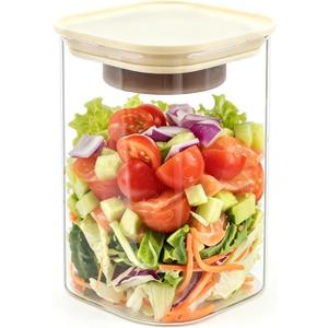 LIBWYS Glass Salad Jars with Lids Meal Prep, 34oz Larger Square Containers for Home Storage & Lunch, Built-In Leakproof Compartments, Wet/Dry Separation for Salad Dressing & Ingredients