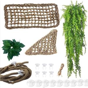 Bearded Dragon Hammock,Reptile Lounger Lizard Natural Seagrass Habitat Decor Reptiles Tank Hanging Plants Jungle Climber Vines Flexible Leaves Accessories for Lizards Chameleon Gecko Corn Snakes