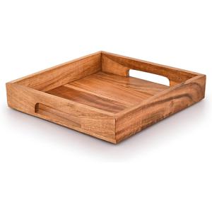 Samhita Acacia Wood Serving Tray with Handles,Wooden Serving Tray, Snack Tray, Breakfast Tray, Great for, Breakfast, Coffee |Size- 10" x 10" x 1.75"