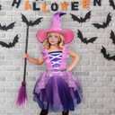 Witch Costume for Girls Princess Dress with Hat and Wand Party Halloween Costumes for Kids (Small(4-6Y), Pink)