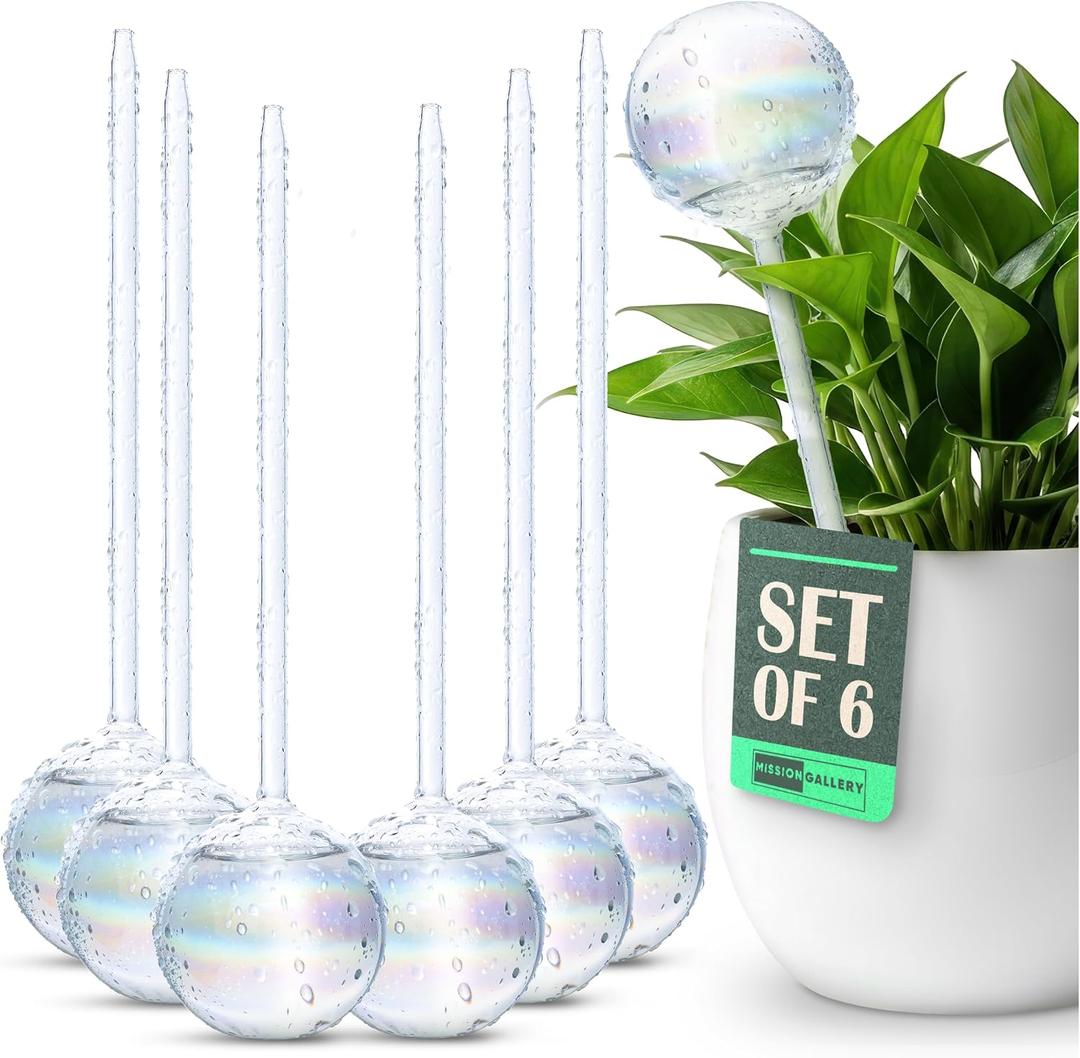 Mission Gallery Clear Plant Watering Globes Set of 6 - Large Self Watering Globes for Indoor & Outdoor Plants - Automatic, Glass Watering Bulbs for Daily Use, Plant Watering Devices