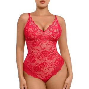 FeelinGirl Shapewear Bodysuits for Women Lace Shapewear Tummy Control V-Neck Sleeveless Bodysuit Tops Jumpsuit XL
