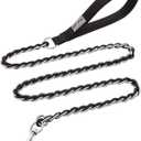 Chain Dog Leash Chew Proof Metal for Medium Large Dogs, Anti Bite 4FT Strong With Comfortable Soft Padded Handle - Black 3.0