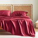 Bedsure Queen Sheet Set, Rayon Derived from Bamboo, Cooling Sheets, PureWoven, Breathable & Soft, Deep Pocket Up to 16 Inches, Hotel Luxury Silky Bedding for Hot Sleepers, Burgundy