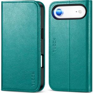 TUCCH Case Wallet for iPhone Air (6.5-Inch) 2025, 3 Card Slots | Kickstand | RFID Blocking | PU Leather | Protective Flip Folio Cover | TPU Shockproof Interior Shell | Cyan