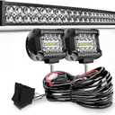 DOT 5D Curved 42Inch 240W Led Light Bar+2X 4Inch 60W Led Cube Pods W/Wiring Kit for Marine Boat Polaris Honda Pioneer Can Am Defender Dodge GMC UTV ATV SUV Kubota Kawasaki Suzuki Pathfinder GMC Yukon